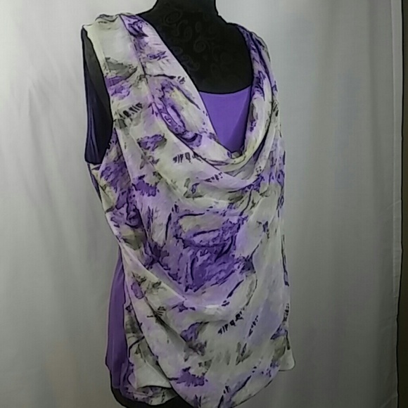 Wrapper Tops - Wrapper Drape Top Sleeveless 2X Purple Floral #W4